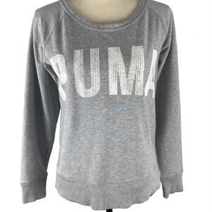 PUMA Logo Sweatshirt Gray Dry Cell Long Sleeve Scoopneck Womens Sz Small